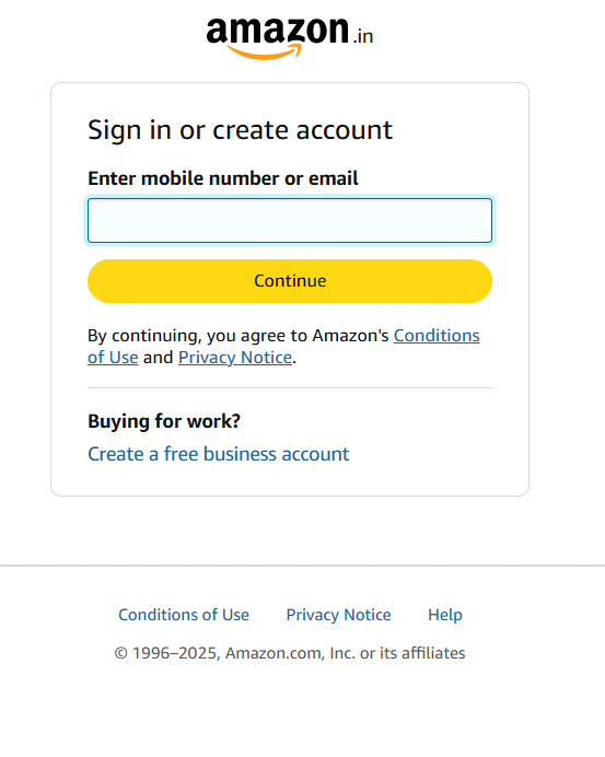 amazon login page